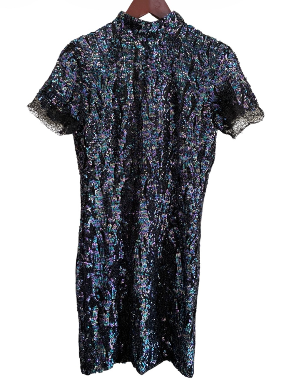 Haney Purple Sequin Mock Neck Short Sleeve Mini Dress Size 2